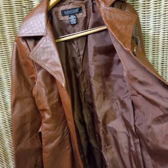 Dialogue Leather Coat Blazer Jacket Pebbles Diamond Embossed Tan Brown M… - Picture 5 of 10